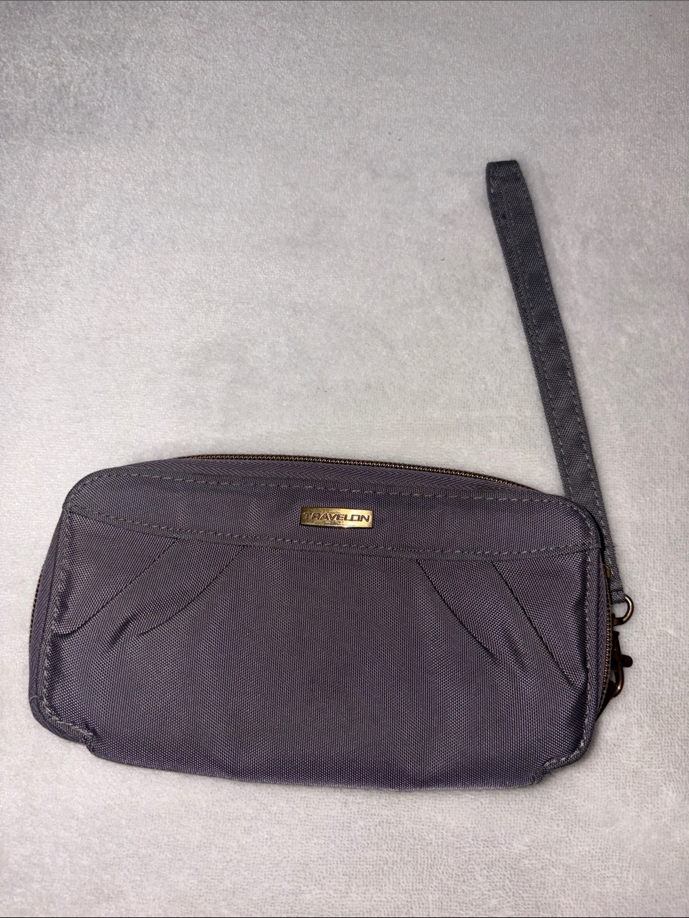 Travelon Dark Gray Wristlet Wallet with Gold Accent